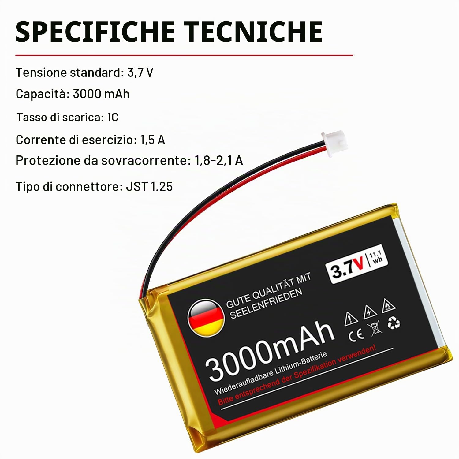 3.7V 3000mAh batteria al litio 1S 1C LiPo con scheda di protezione, connettore micro JST 1.25 per Arduino Node MCU ESP32 scheda di sviluppo (4pcs)