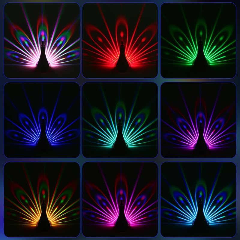 Peacock Projection Lamp with Remote Control, 7 Colour LED Wall Night Light - Image 4