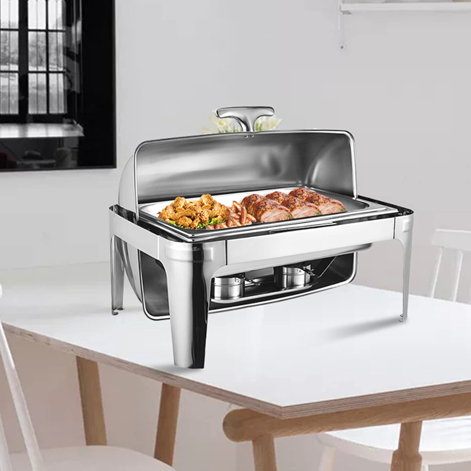 Recipiente de Acero Inoxidable Chafing Dish para conservar el Calor, bufé, Alimentos Insulation Pot 201, con Elegante asa de Tapa de Olla, Muy Bueno para bufé, Bodas y Otros