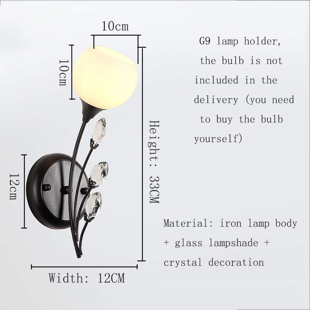 Wandleuchte Nordic Postmodern Wandlampe Eisen Wandlicht Schwarz lampe schlafzimmer Wandleuchten Weiß Glaslampenschirm Wandbeleuchtung Kristall 1 flamme G9*1 Wohnzimmer