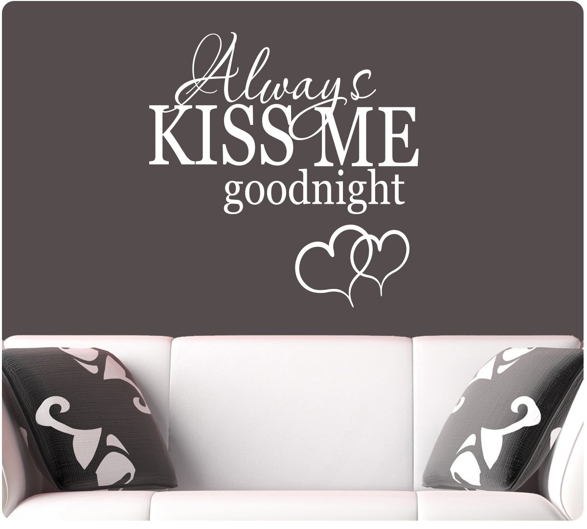 White Always Kiss Me Goodnight Hearts Wall Decal Decor Love Words Sticker Art Mural
