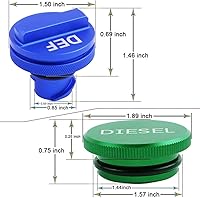 Vista 30 de Paquete combinado de tapa de combustible de aluminio Illlet, tapa de combustible diésel para Dodge – Tapa magnética verde diésel y tapa DEF azul