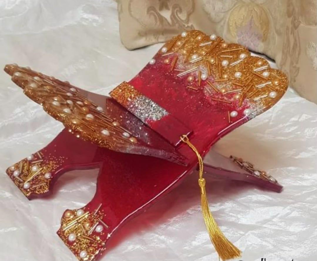 Premium Islamic Quran Stand Gold Flakes Resin | Foldable Holy Quran Rehal | Elegant Muslim Home Decor-image-25
