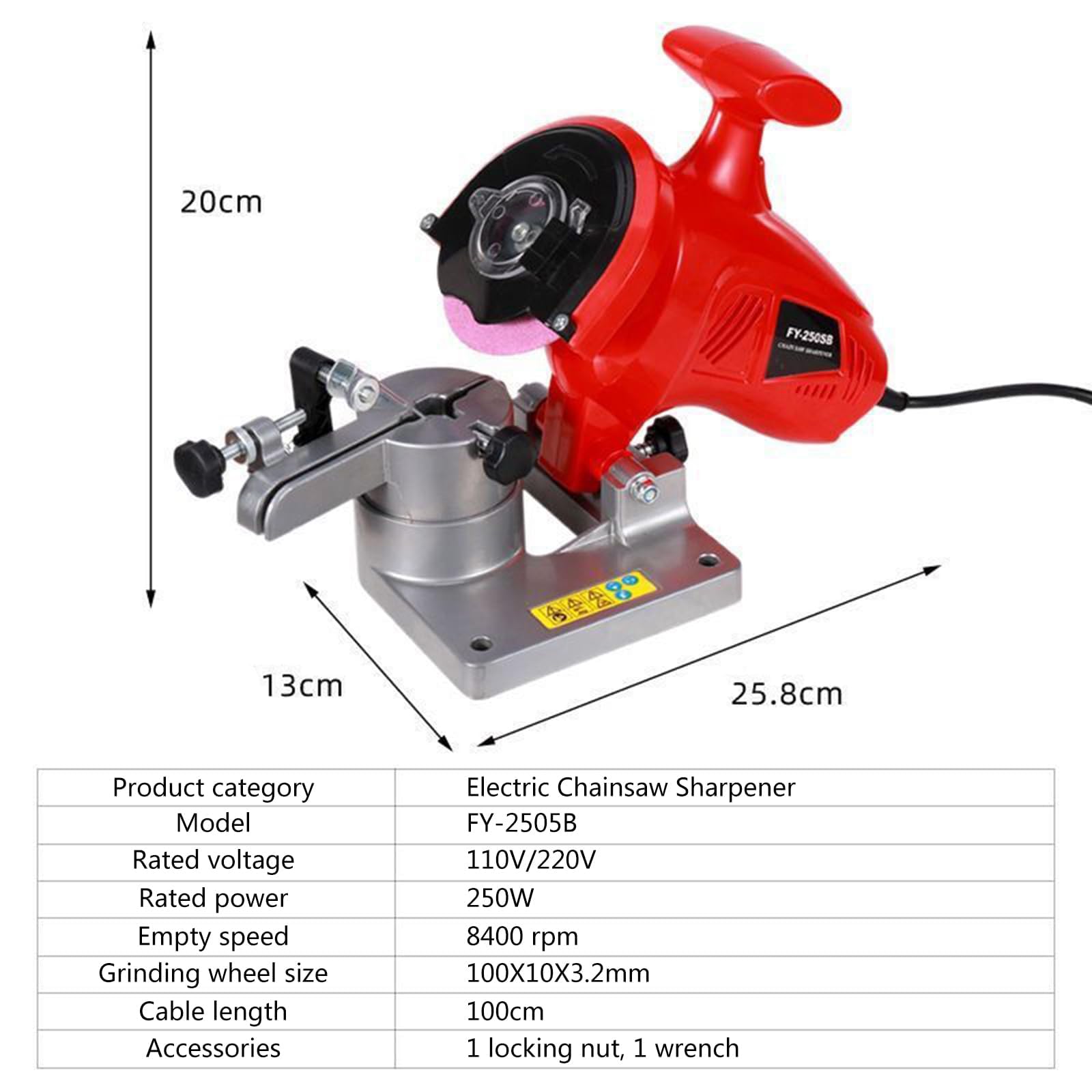 Afilador De Motosierra Eléctrico De 250 W, Rectificadora De Cadena De Escritorio con Botón De Ajuste De Posicionamiento, Ángulo Ajustable De 0 a 35° Y 8400 RPM, para Cadenas De Sierra