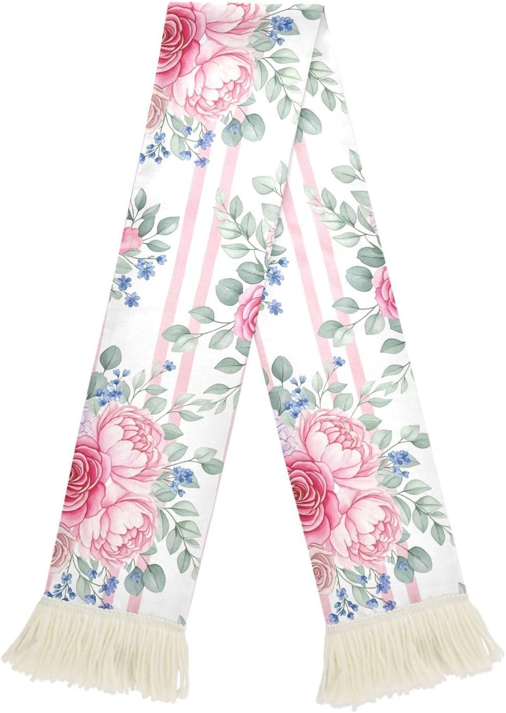 CHIFIGNO Pink Blush Roses Peonies Sports Fan Scarf, Soft Polyester Sweat Wicking Cheering Towel for Soccer Games, Fringe Ends