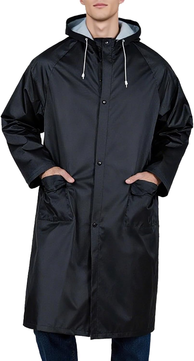 Men's Long Rain Jacket Windbreaker Waterproof Lightweight Active Fishing Rain Coat with Hood