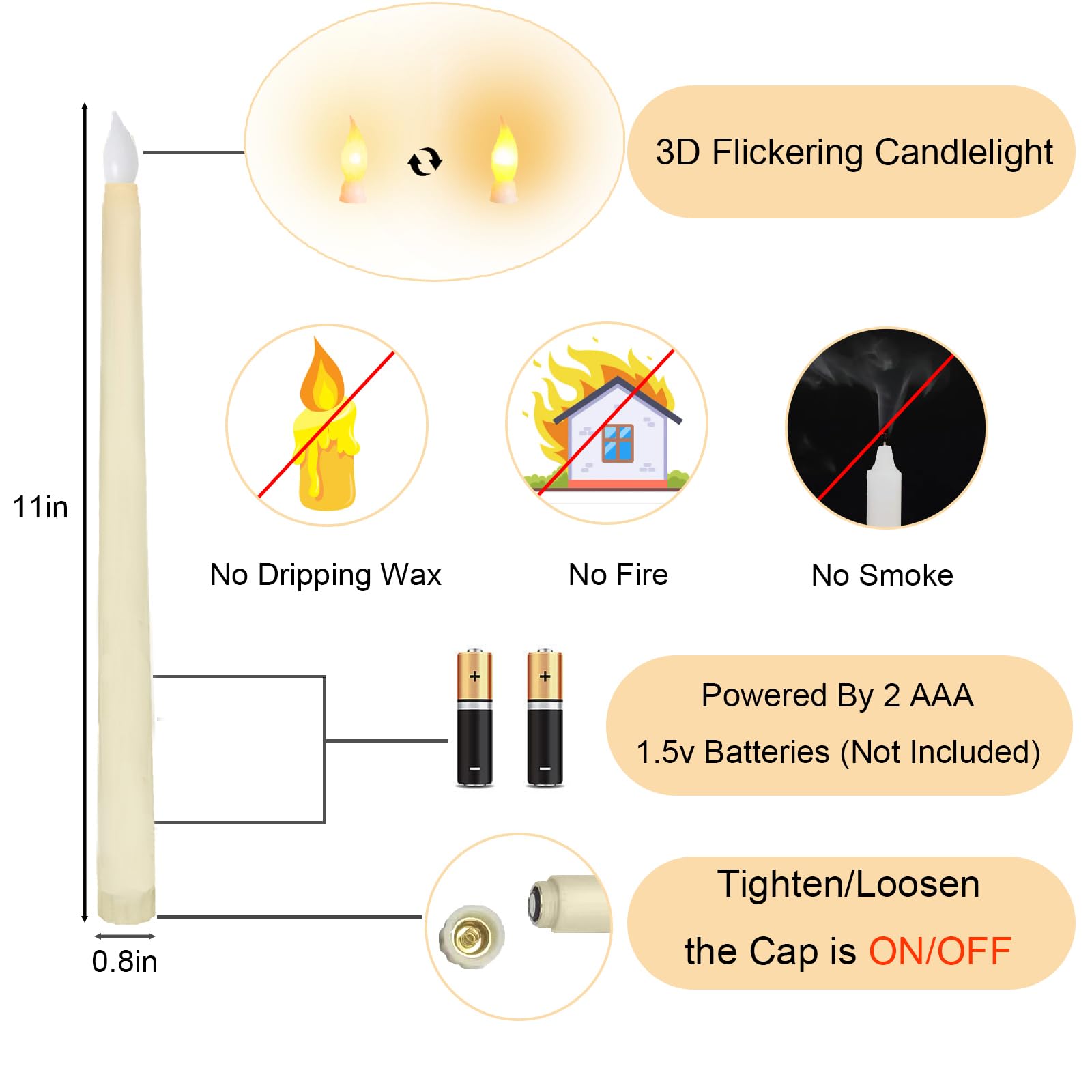 Fresu Flaeless Taper Candles, 100Pcs LED Taper Candles Flickering...