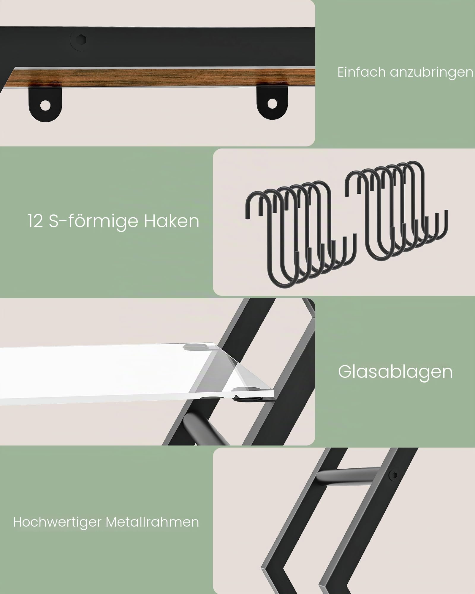 CHOEZON Wandregal, 2er-Set, Gaming Regal, Schweberegal, Sechseckige Wandregale mit Glasablage, Hängeregale, für Wohnzimmer, Schlafzimmer, Küche, Büro, Spielzimmer, Schwarz und Vintagebraun DTBJ08BF