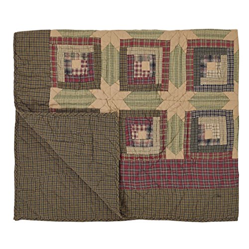 VHC-Brands-Tea-Cabin-Throw-Quilted-60×50-Log-Cabin-Country-Rustic-Lodge-Design-Moss-Green-and-Deep-Red VHC Brands Tea Cabin Throw Quilted 60×50 Log Cabin Country Rustic Lodge Design Moss Green and Deep Red