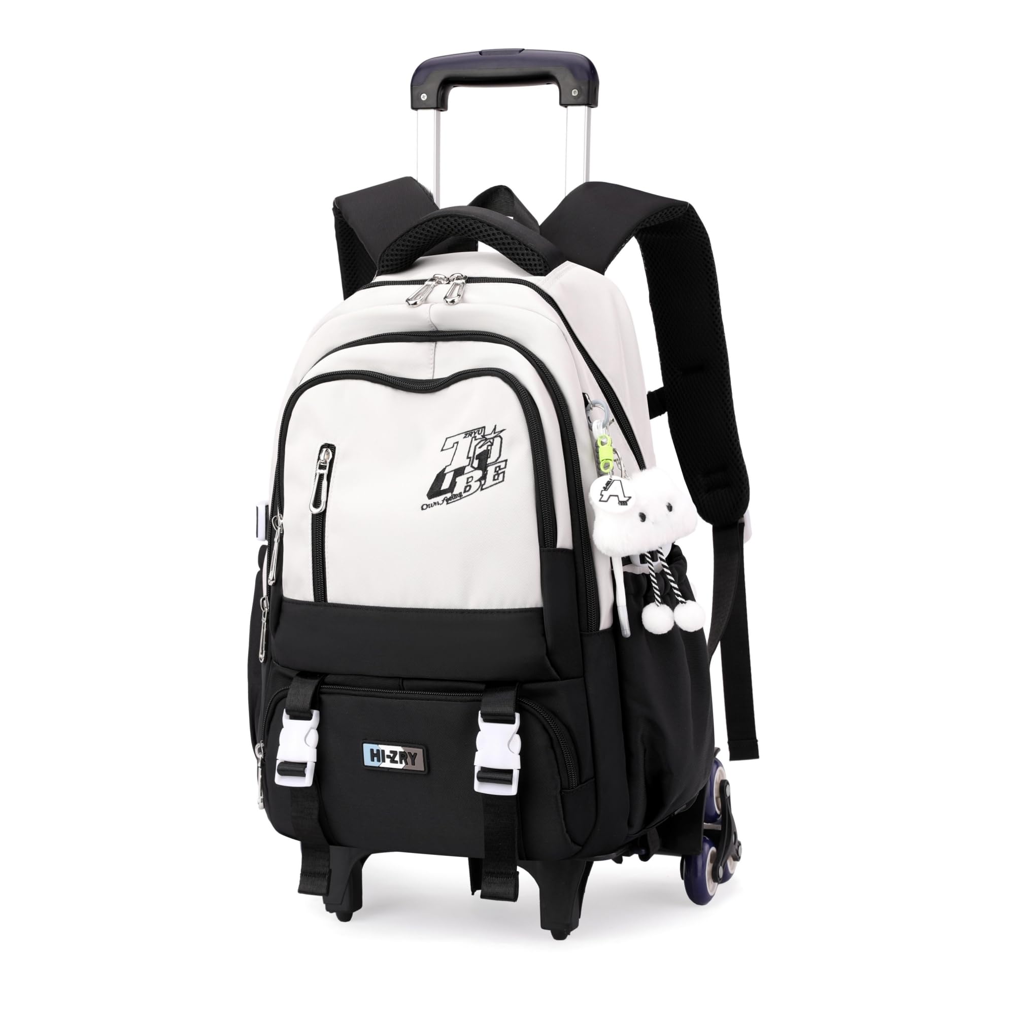 GRUOTEIS Rolling Backpack for Girls Boys Elementary Middle School Bags, Kids Roller Boys Girls Backpack with 6 Wheels, Black+light beige