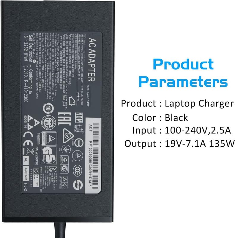 Image of 135W Laptop Charger Compatible with Acer Aspire 7 A715-71G A715-74G A717-72G A715-72G V5-591G N17C2 N17C2 A715-71 A715-72 A717-71G.