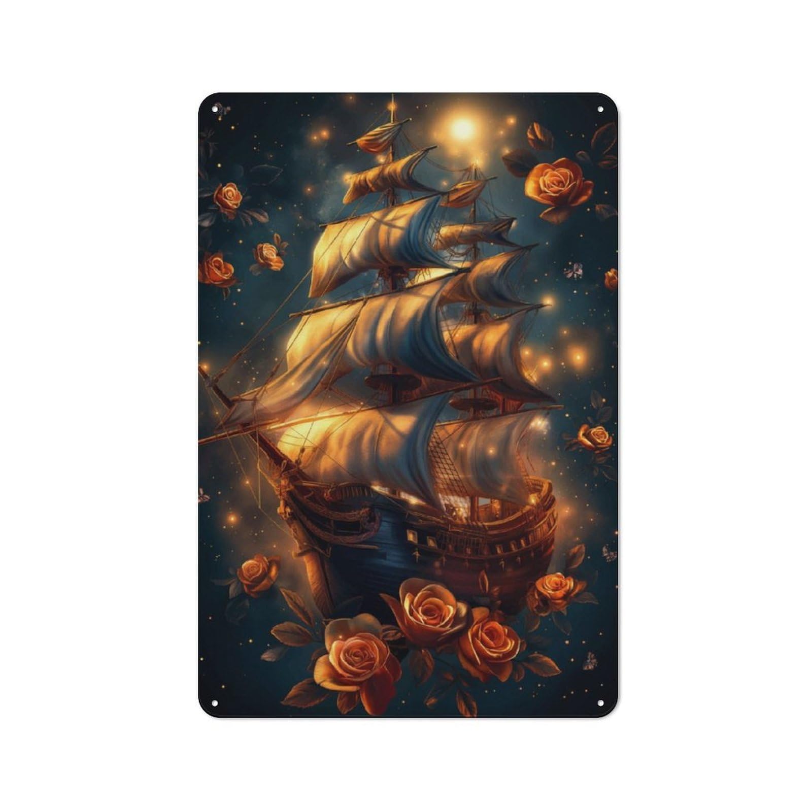 Junmoney Pirate Ship Among Stars Tin Wall Plaque 30X20cm With For Studio Or Craft Room, For Metal Sign Collectors, For Kitchen And Home Bar Decor