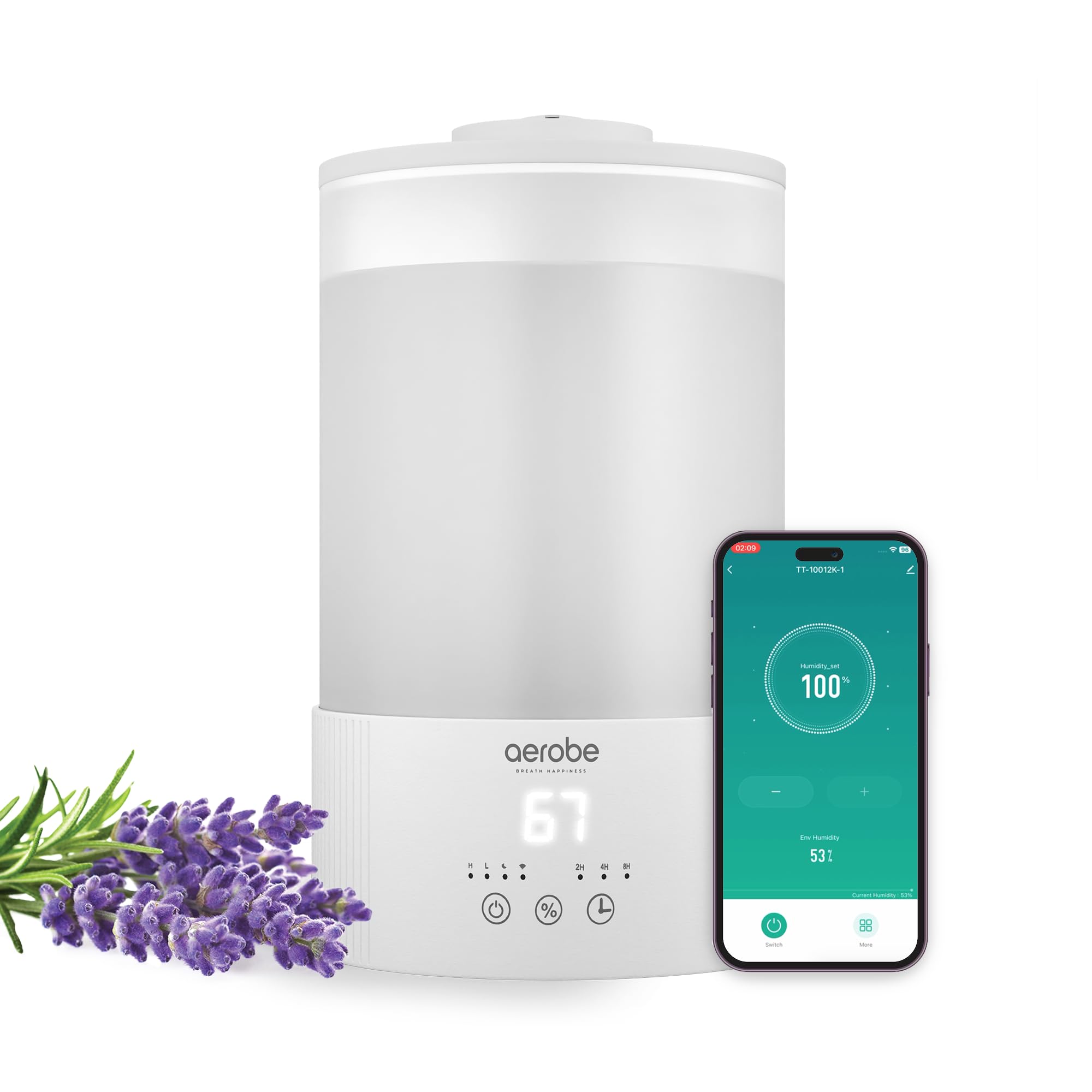 AerobeHumidifiers 2.5L Air Humidifiers for Bedroom WiFi Cool Mist Humidifiers for Home Baby Nursery & Plants Top Fill & 25dB Quiet 38H 360° Diffuser with 7 Color Light Smart App & Alexa Control