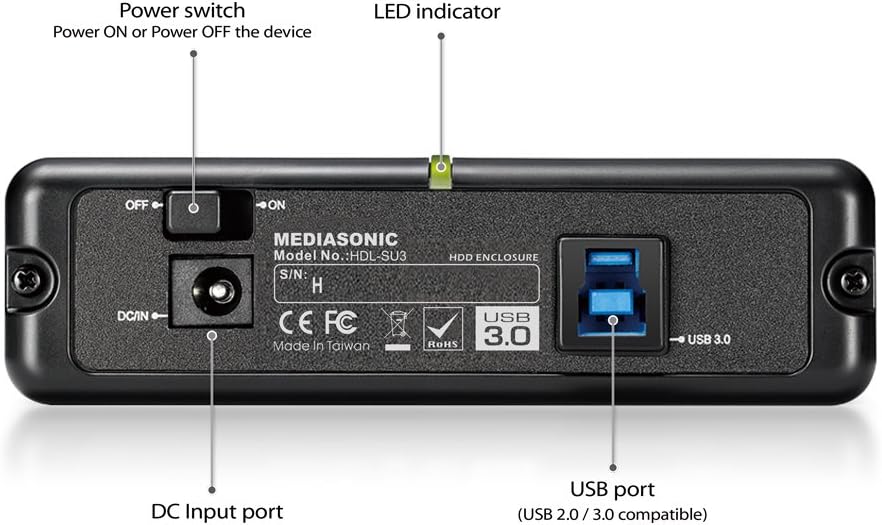 Mediasonic USB 3.0 3.5" SATA hard drive enclosure with Aluminum Body Support SATA 3 6.0Gbps hdd speed and UASP (HDL-SU3)