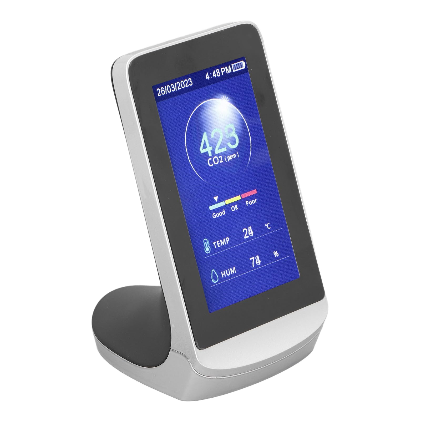 Monitor de Calidad del Aire CO2 WiFi 3 en 1 Dióxido de Carbono Humedad Temperatura Probador de Aire Sensor infrarrojo NDIR Multifuncional con Pantalla LCD de 4,3 Pulgadas Batería