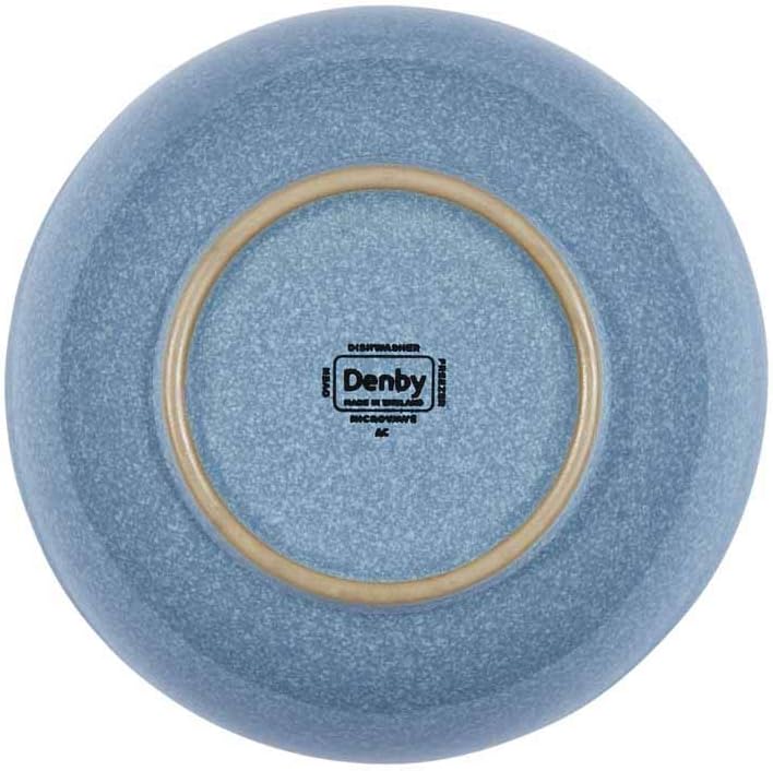 Denby - Elements Blue Cereal Bowls Set of 4 - Dishwasher Microwave Safe Crockery 820ml 17cm - Blue, White Ceramic Stoneware Tableware - Chip & Crack Resistant Soup Bowls