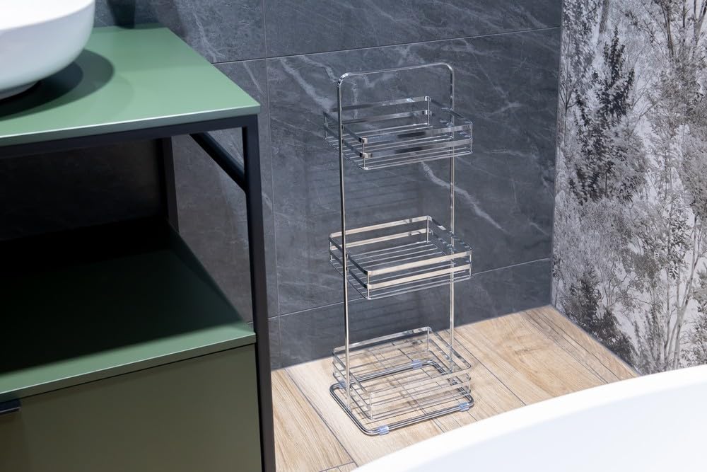 Standregal Metall Chrom – Kompaktes Regal mit 3 Drahtablagen, 75,5 cm hoch, in Silber, für Badezimmer, Küche oder Büro