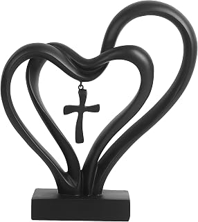 DreamsEden Romantic Wedding for Couples - Resin Sculpture of Two Hearts and Cross, 1st, 6th to 60th Anniversary Wedding Gifts for Her and Him