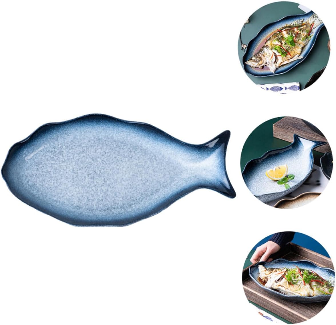 Fish Shaped Dish 14 Inch Ceramic Steaming Plate Lid for Steamed Fish Home Use and Restaurant Serving