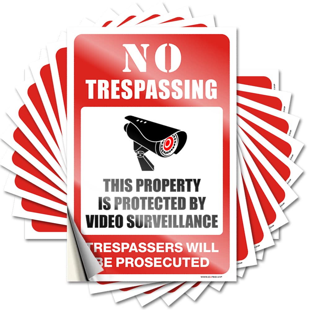 Funny Car Stickers No Trespassing - This Property is Protected By Video Surveillance Funny Sticker 10 Pcs Funny Car Stickers Hardhat Stickers and Decals(6X9CM)