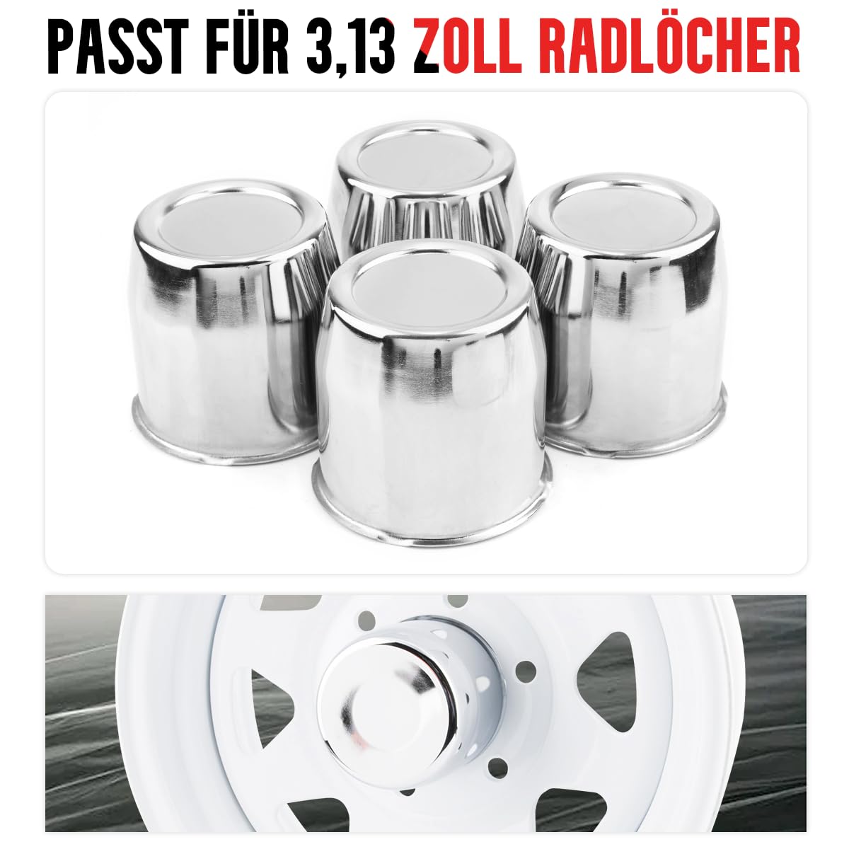 RhinoTuning Set van 2 naafdoppen voor 3,13inch, OD 86 mm, ID 80 mm, naafdop voor aanhangers/vrachtwagenvelgen middenboring 3,31inch (chroom RhinoTuning Set van 2 naafdoppen voor 3,13inch, OD 86 mm, ID 80 mm, naafdop voor aanhangers/vrachtwagenvelgen middenboring 3,31inch (chroom