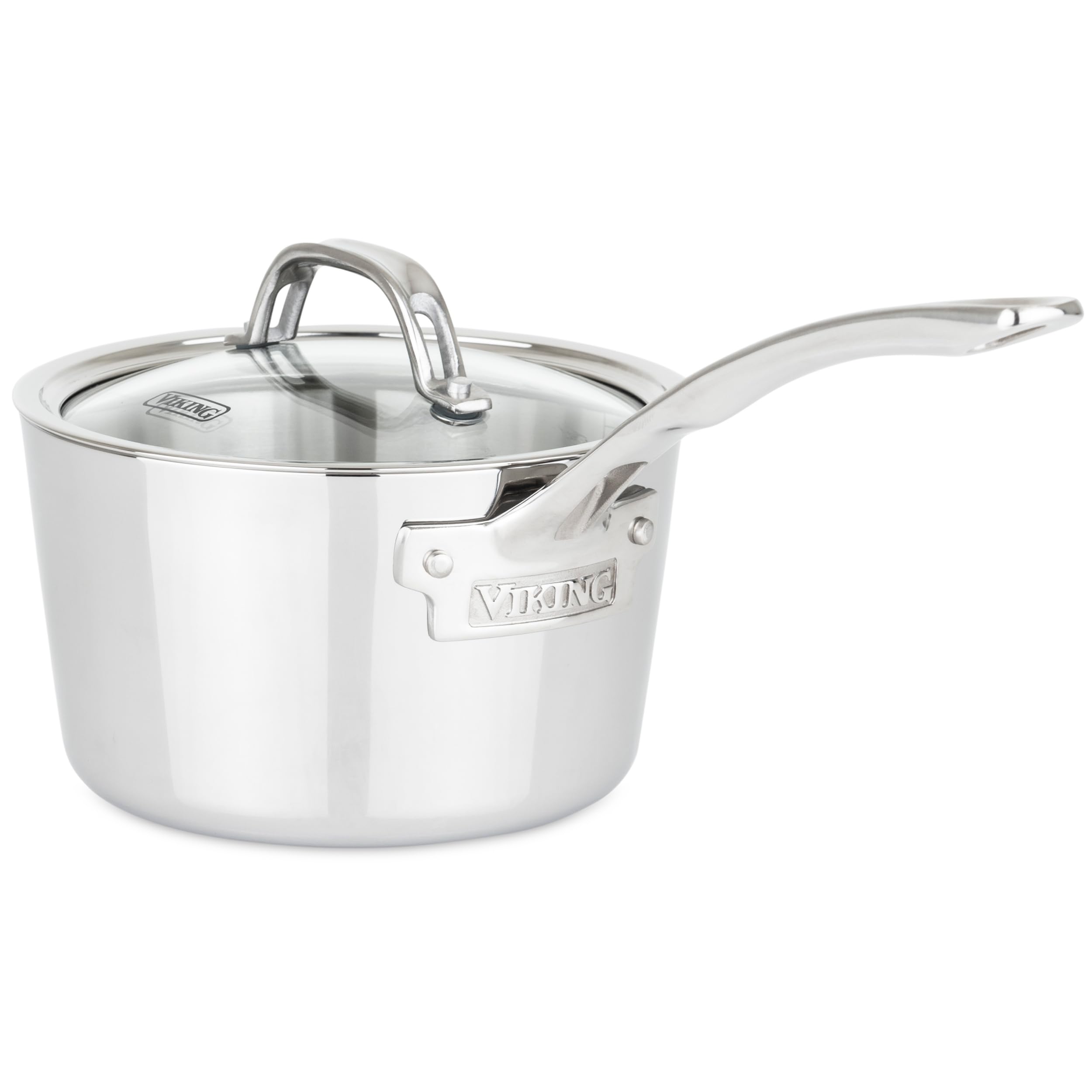 Viking Contemporary 3-Ply Stainless Steel Sauce Pan with Glass Lid, 2.4 Quart Saucepan Cooking Pot, Dishwasher and Oven Safe, Induction Ready, Silver
