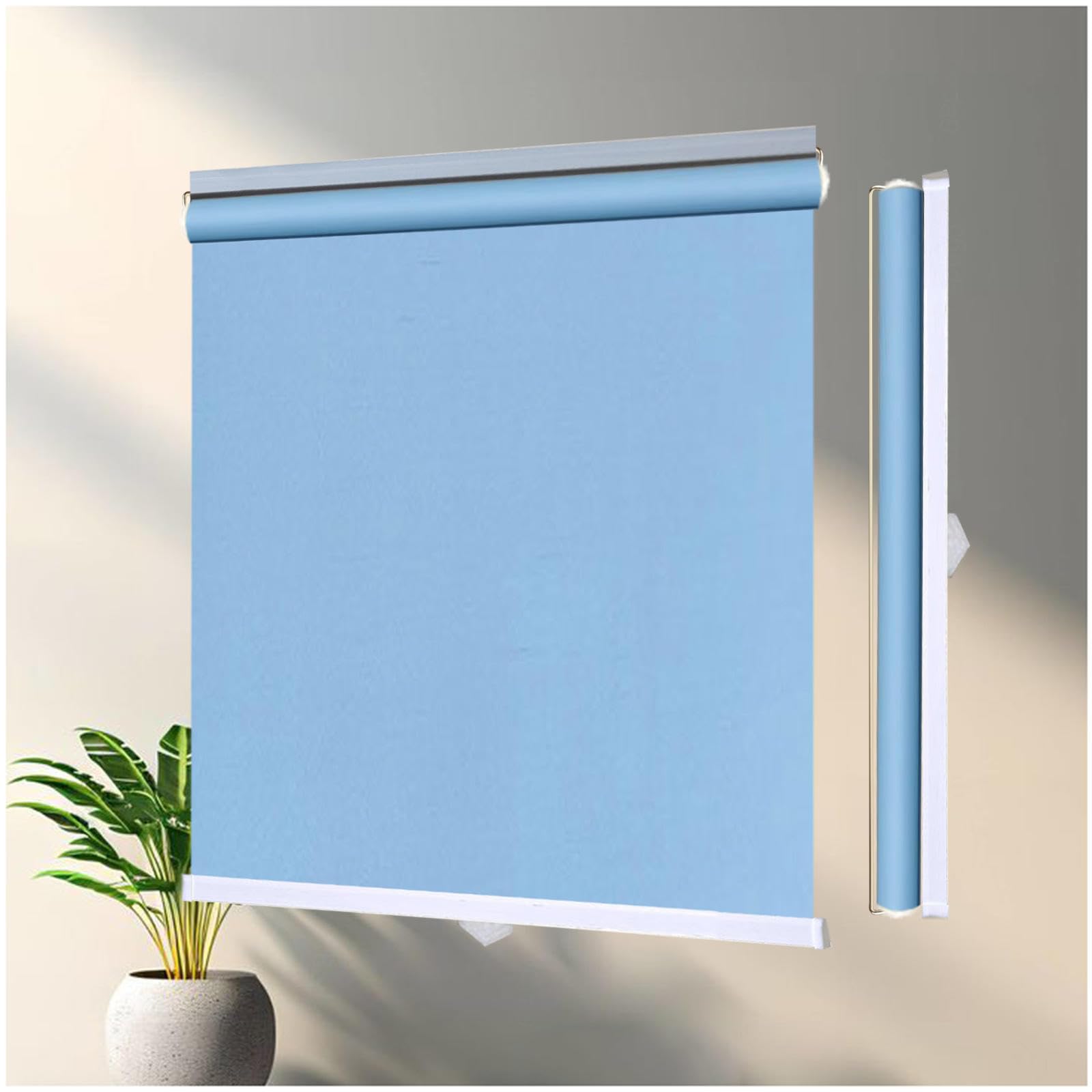 Sunshade Roller Blinds, Thermal Blackout Roller Shades for Windows, Temporary Privacy Blinds Without Drilling, Portable Blackout Curtains,blue-95x200cm/37 * 79in