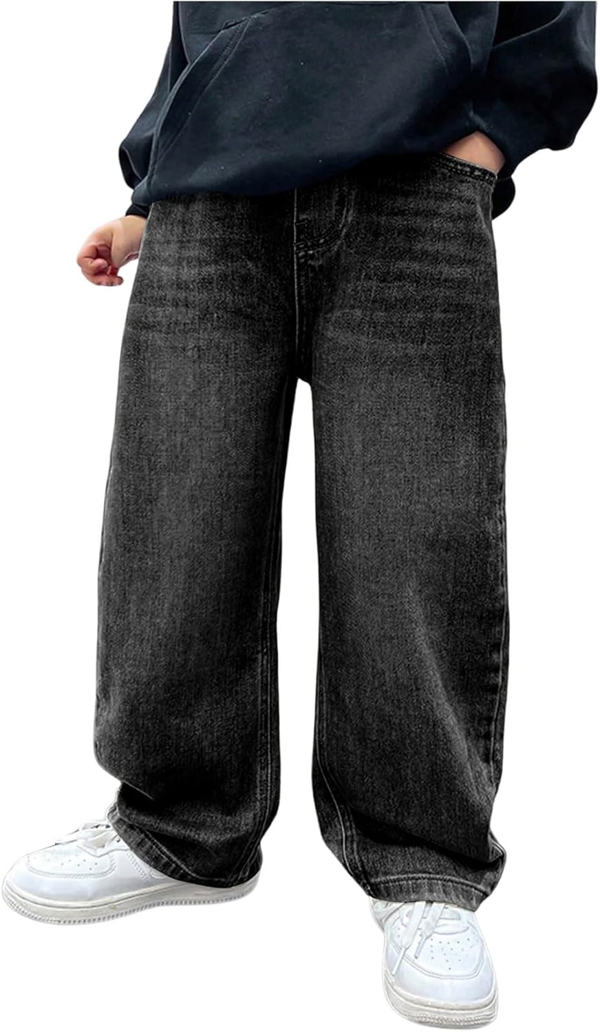 Verdusa Boys Jeans Baggy Straight Leg Elastic Waist Loose Denim Pants with Pockets