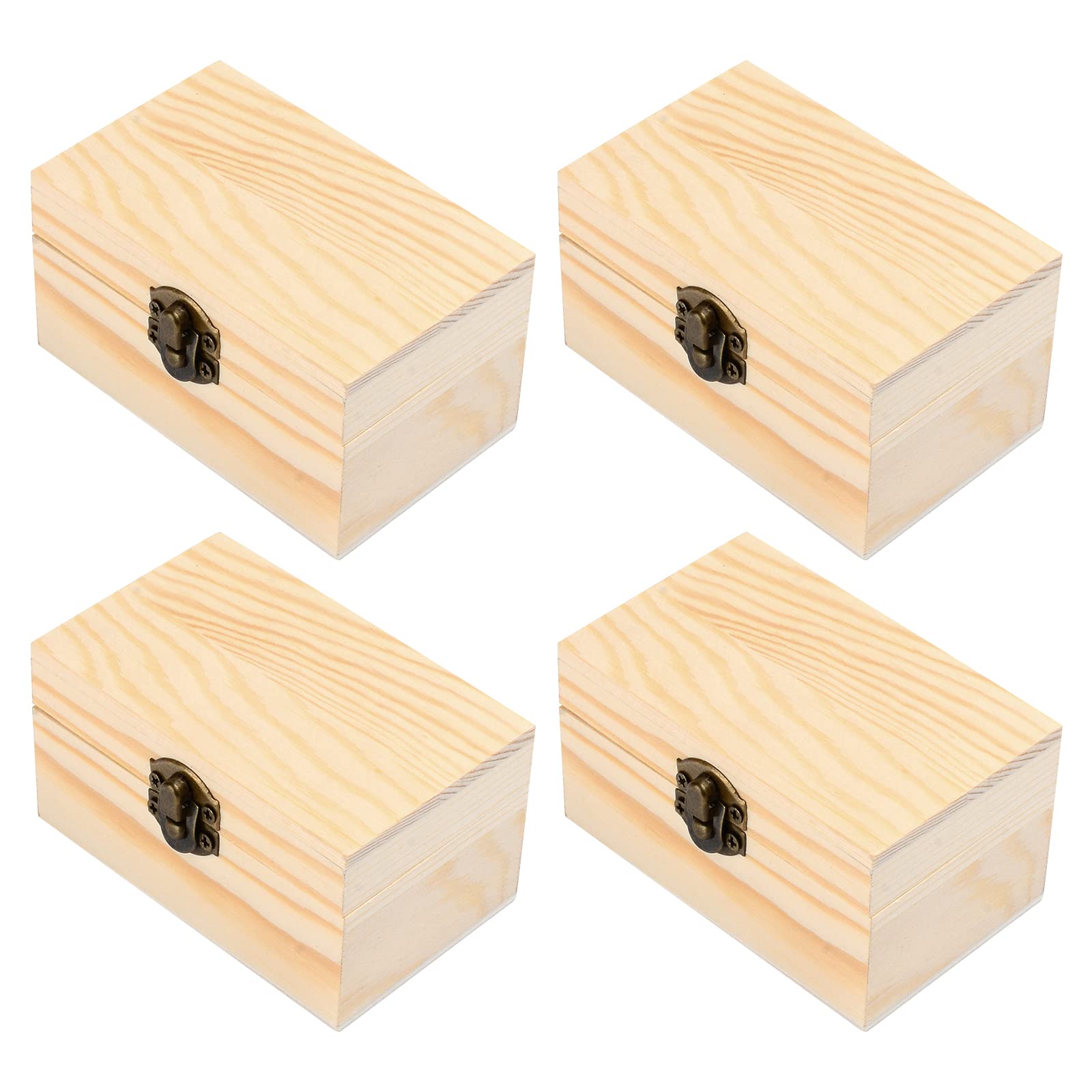GORGECRAFT 4PCS Unfinished Wooden Box with Hinged Lid and Front Clasp Natural Wood Box for Crafts DIY Jewelry Box and Home Storage(3.6x2.24x2 inch)