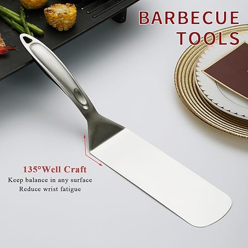 Miniatura 3 de Evanda Espátula de metal para parrilla, de acero inoxidable, mango resistente al calor y no se derrite, ideal para barbacoas al aire libre,