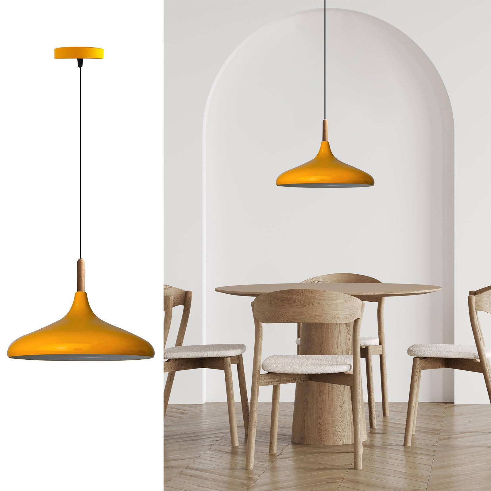 Champion Madera Lámpara de Cocina, Lámpara Techo Colgante Vintage, Lámpara de Techo con Pantallas de 35 cm y Lámpara de Isla de Cocina de Metal de Lámparas de Techo Amarillo Oscuro
