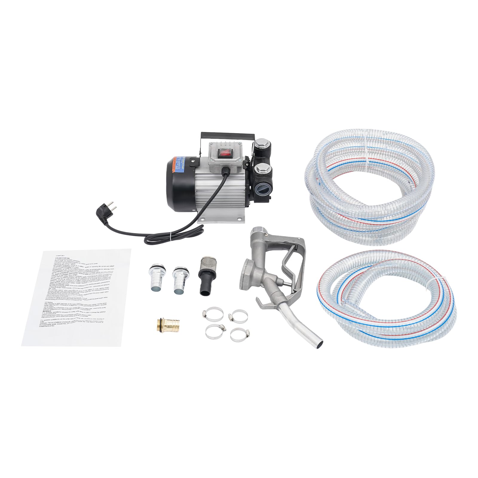 230V Selbstansaugend Dieselpumpe, Selbstansaugende Diesel-Umfüllpumpe, 60L/min 550W Kraftstoffpumpe mit Manuell Pistole, 4M + 2M Schlauch - EU Stock