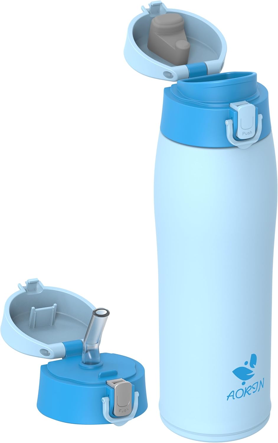AORIN Insulated Water Bottle, 18/8 Stainless Steel Water Bottle, 750 ml Children’s Water Bottle, BPA and Leak Free, Thermos Flask for Sports, Outdoor and Commuting with 2 Lids