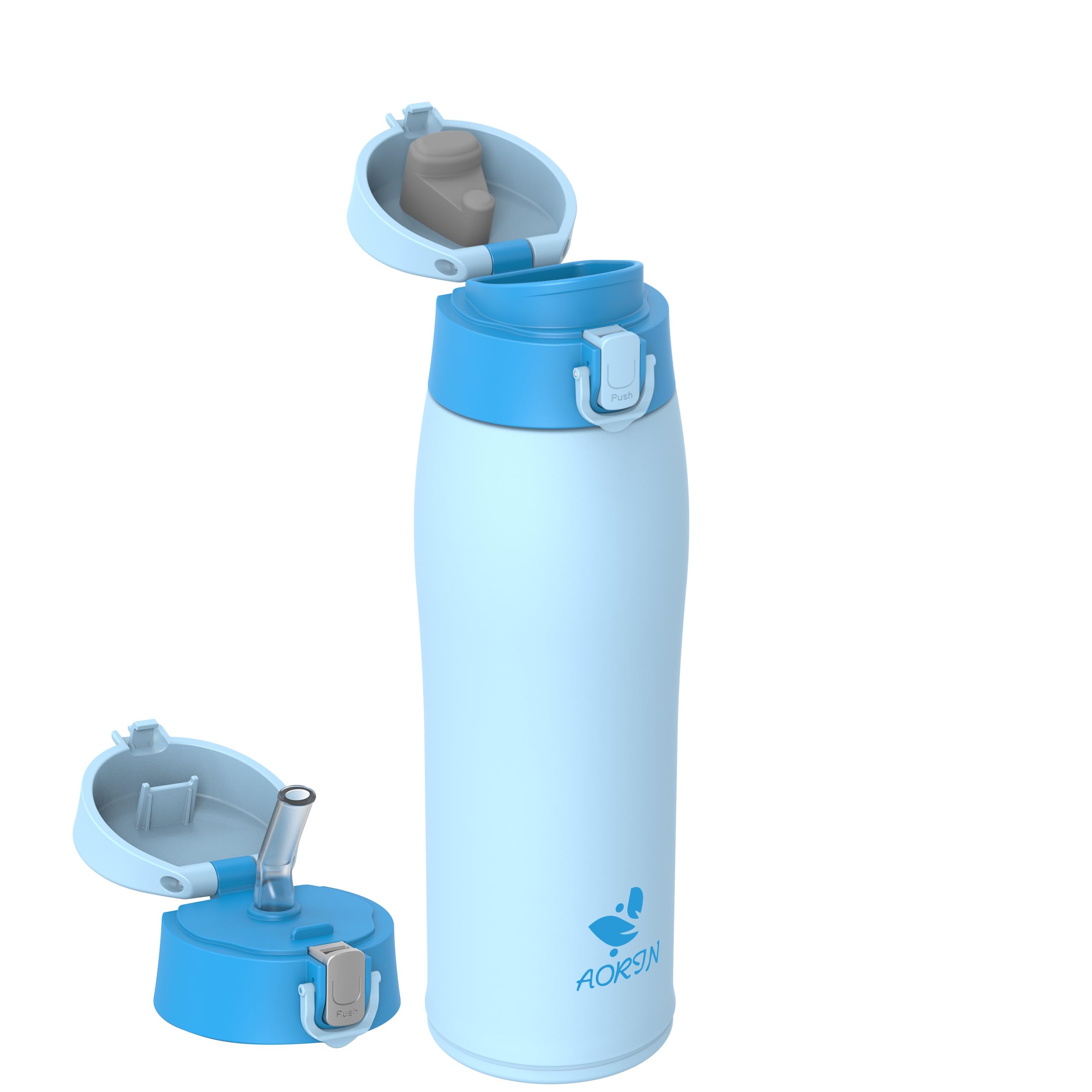 AORIN Insulated Water Bottle, 18/8 Stainless Steel Water Bottle, 750 ml Children's Water Bottle, BPA and Leak Free, Thermos Flask for Sports, Outdoor and Commuting with 2 Lids
