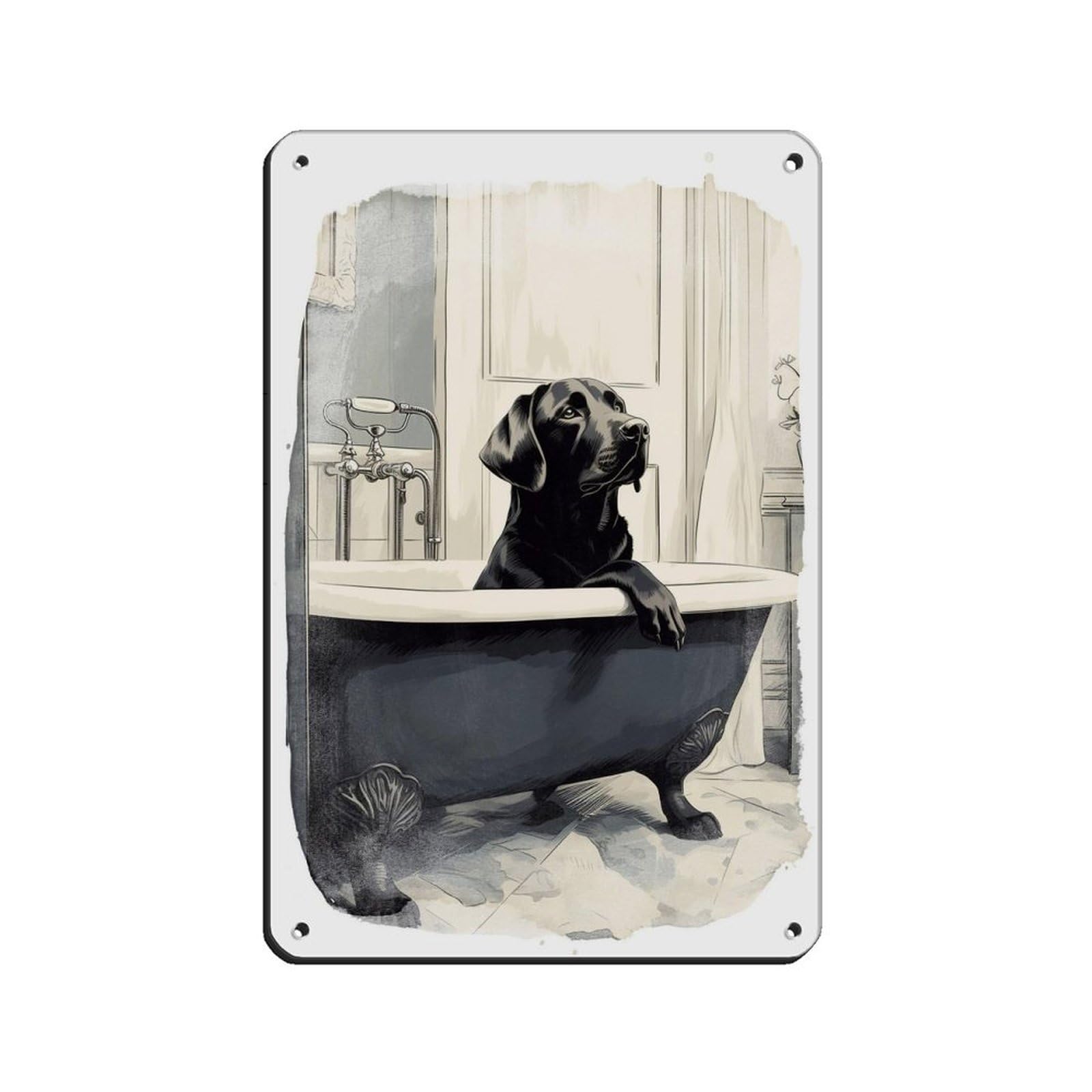 Black Labrador in Bath, Bathroom Art Tin Sign Vintage Metal Pub Club Cafe Bar Home Wall Art Decoration Poster Retro 8x12inch(20x30cm)