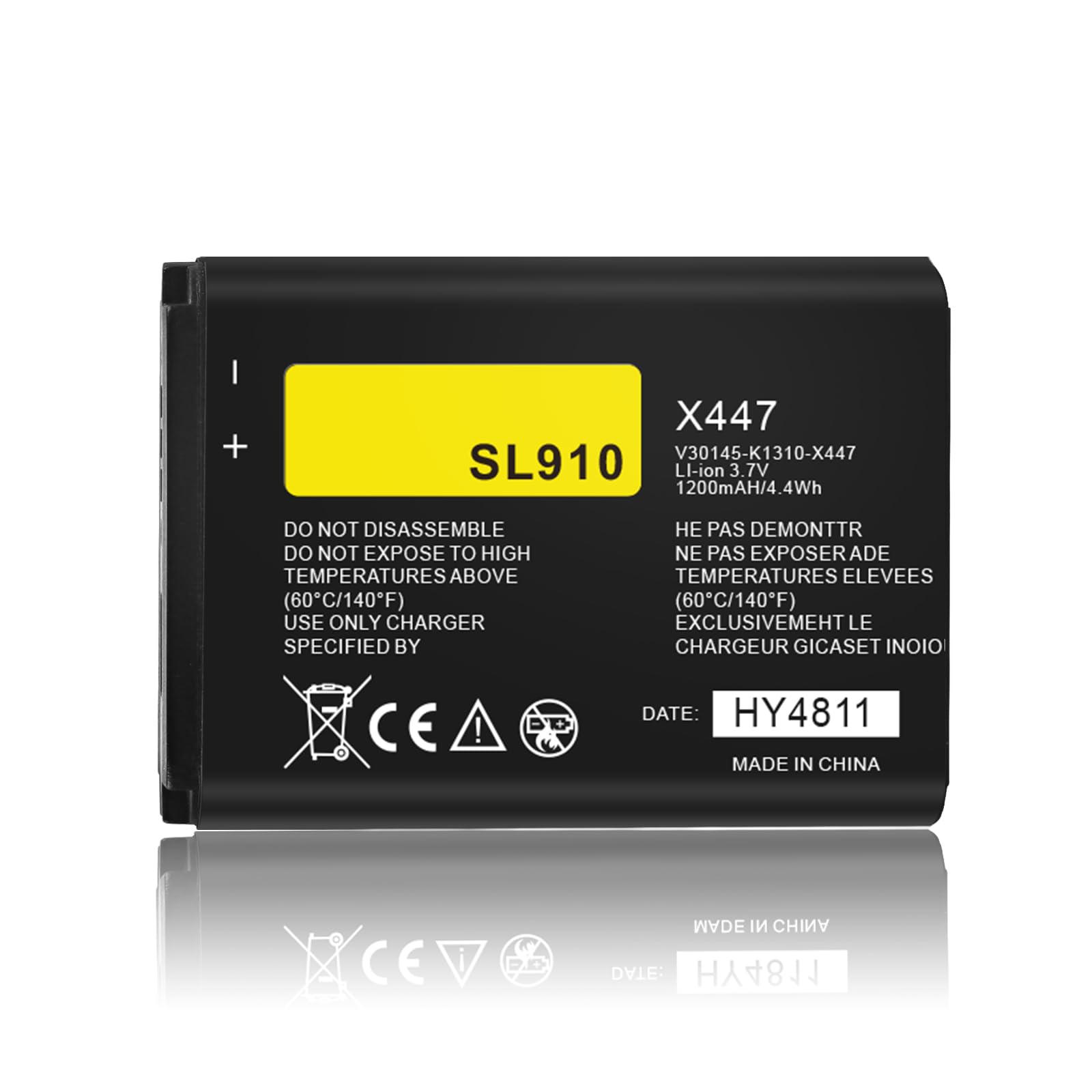 Lot de 2 batteries de rechange Li-ion 3,7 V 1200 mAh pour Siemens Gigaset SL910 SL910A SL910H compatible avec V30145-K1310K-X447 V30145-K1310-X447 V30145-K1310K-X447-00 - HY