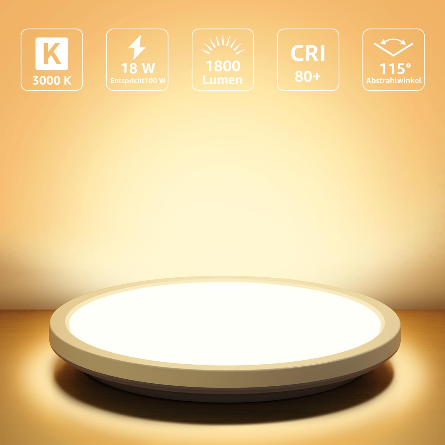Lepro Deckenlampe 18W, IP44 Wasserfest Deckenleuchte，3000K 1800LM Badezimmer Lampe, Warmweiß Deckenleuchte Badezimmer, ideal Badezimmerlampe Decke für Bad Schlafzimmer Flur Wohnzimmer, Ø22cm, 4 Stücke