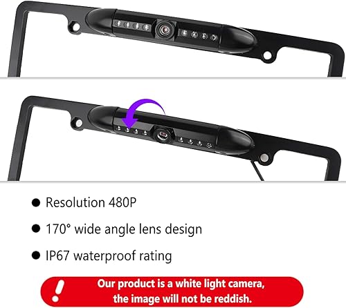 Miniatura 4 de Cámara de respaldo para matrícula, cámara de visión trasera de noche HD con 8 LED, cámara de visión trasera para auto de 170 de ángulo amplio,