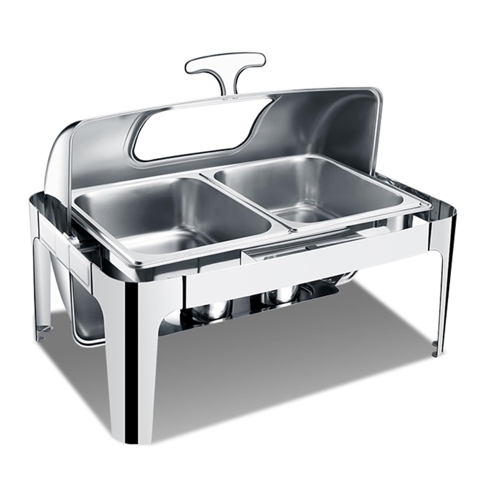 Set da buffet con scaldavivande con coperchio a rullo, vassoio espositivo per servire cibo, contenitore scaldacondimenti in acciaio inossidabile per hotel e matrimoni (argento-B, 10 cm/2 griglie) (ar