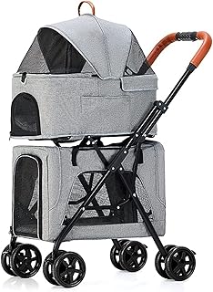 Carrinhos de estimação premium para cães e gatos, transportadora de animais de estimação de camada dupla com rodas separáveis, carrinho de bebê para gatos, carrinho de passeio, carrinho de viagem para gêmeos ou (cinza a)