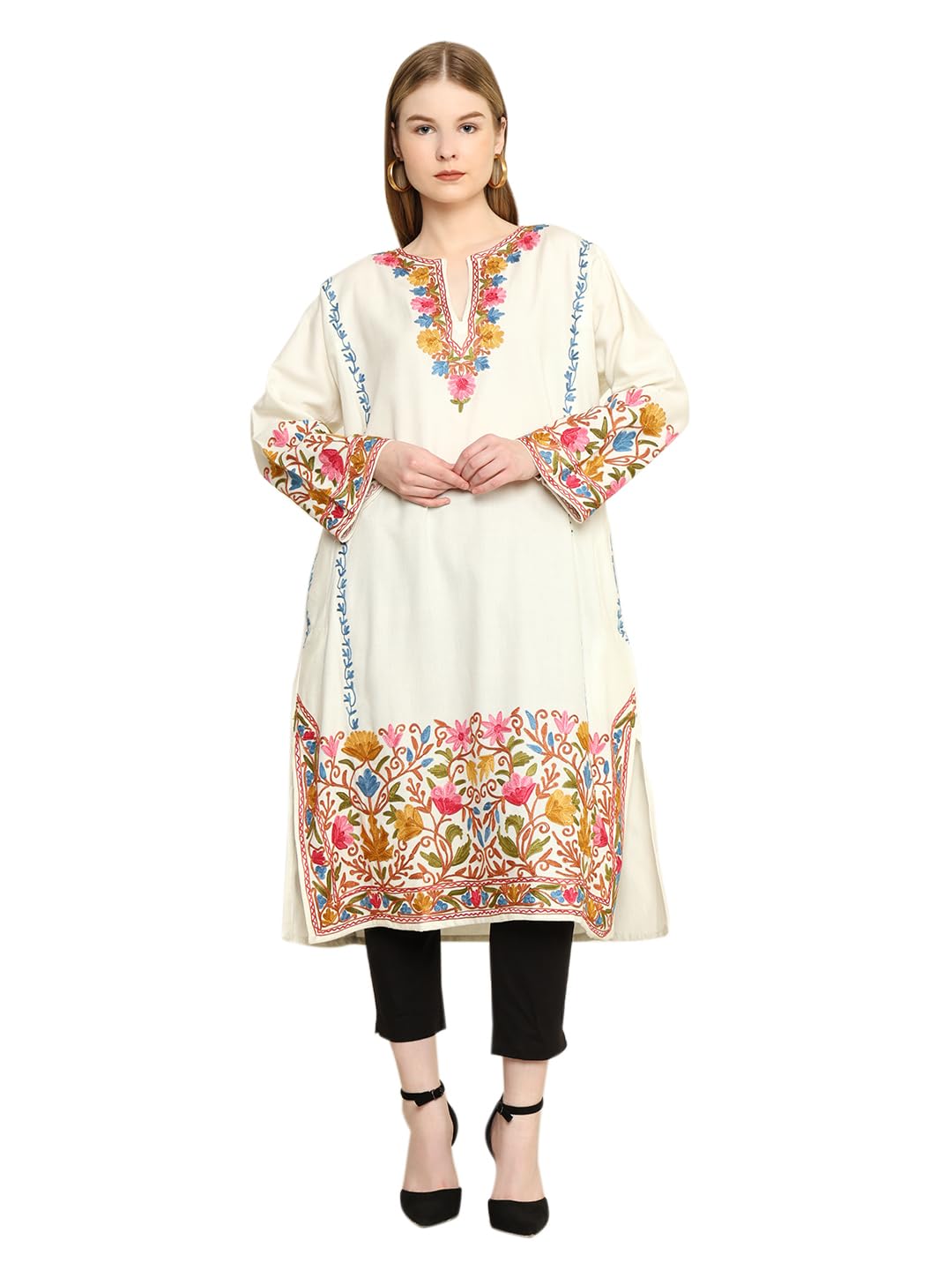 Kashmiri Embroidered Cashmilon Phiren Designer Multi-image-18