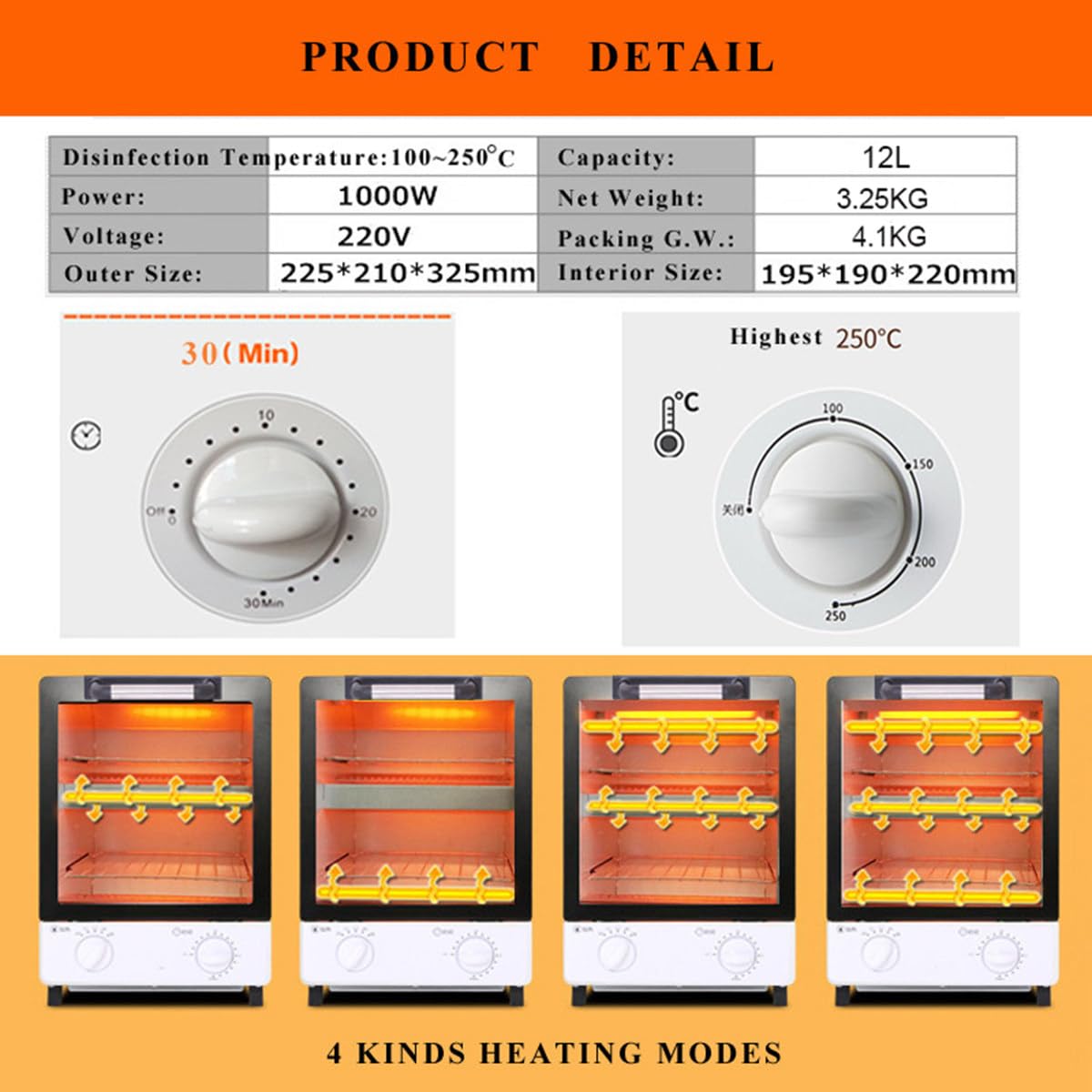 Esterilizador de alta temperatura para herramientas de uñas, esterilizador de calor seco de doble capa de 1000 W, capacidad de 12 litros, 100-250 ℃ con temporizador de 30 minutos para médicos