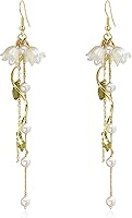 Aishgjia Lily of the Valley Dangle Earrings - White Fairy Flower Long Tassel Drop Earrings for Women, Adjustable Stainless Steel Jewelry