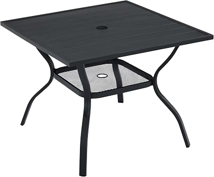 VICLLAX Outdoor Dining Table, Square Patio Furniture Table with Umbrella Hole