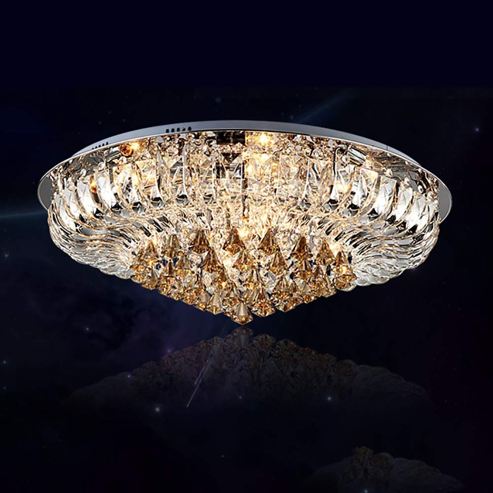Wdw Champagne 6167 Modern Genuine K9 Crystal Led Round Flush Ceiling Light Chandelier 3 Colours + Remote Control (, 80Cm)