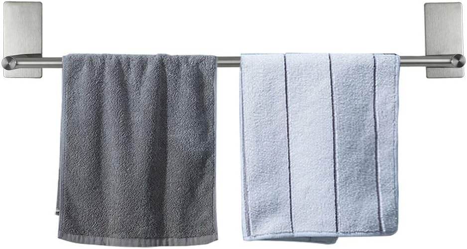 NearMoon Self Adhesive Bathroom Towel Bar- Stainless Steel Bath Wall Shelf Rack Hanging Towel Stick On Sticky Hanger Contemporary Style, NO Drilling (1 Pack, Brushed Nickel, 24-Inch Towel Rack)