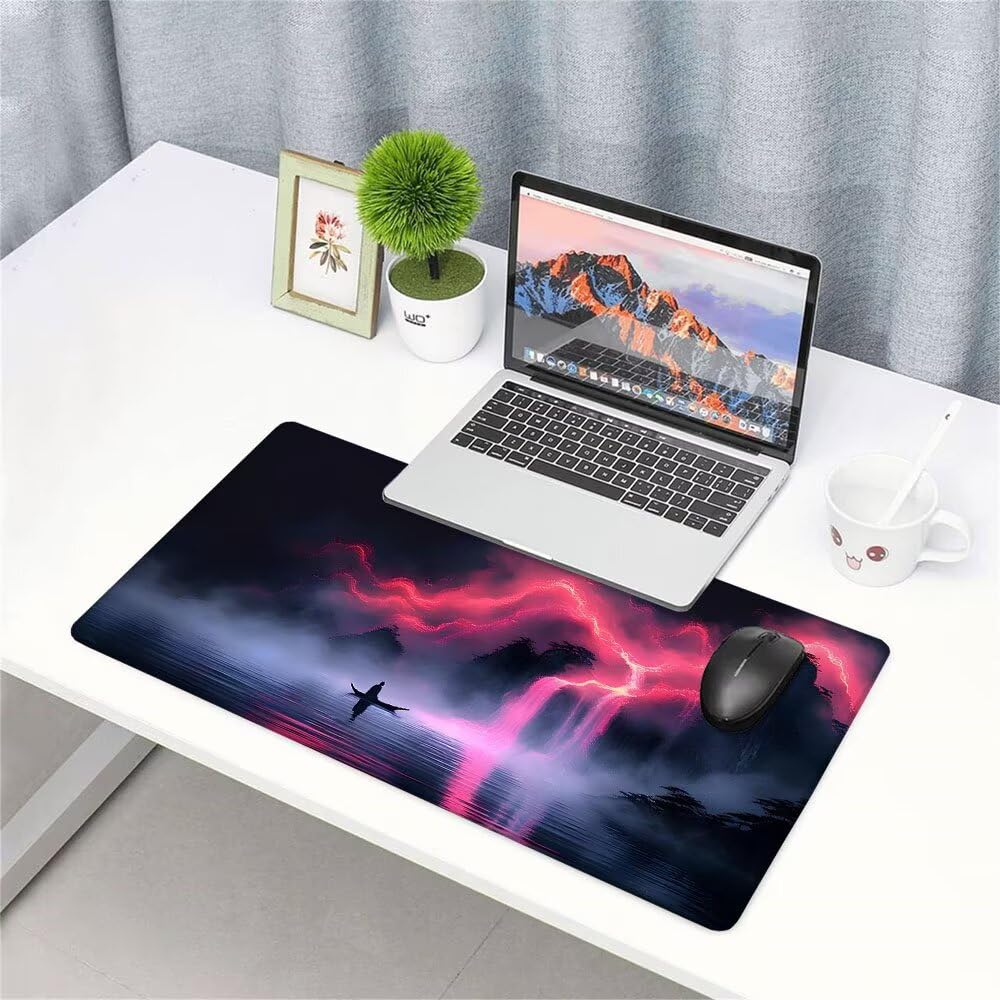 Alfombrilla de Mouse para Juegos, Nero, XXL, Antideslizante, Impermeable, Diseño de Montagna, Extendido, Grande, 1200x600x3mm, para PC, Laptop, Ufficio, Famiglia d-446