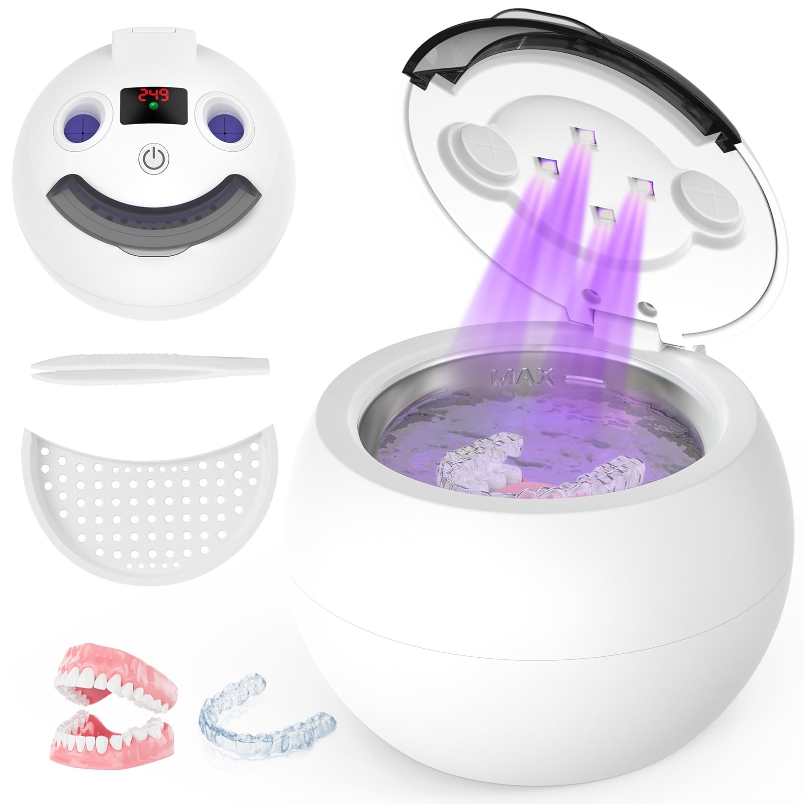 Dental Ultrasonic Retainer Cleaner - 48kHz Dental Cleaning Pod for Denture Braces Mouth Guard Toothbrush Heads Jewelry 4
