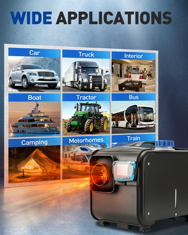 Calefactor de estacionamiento de aire todo en uno de 5-8 kW y 12 V, calentamiento rápido con silenciador, interruptor LCD y control remoto para camiones, barcos, remolques, autocaravanas, turismos y
