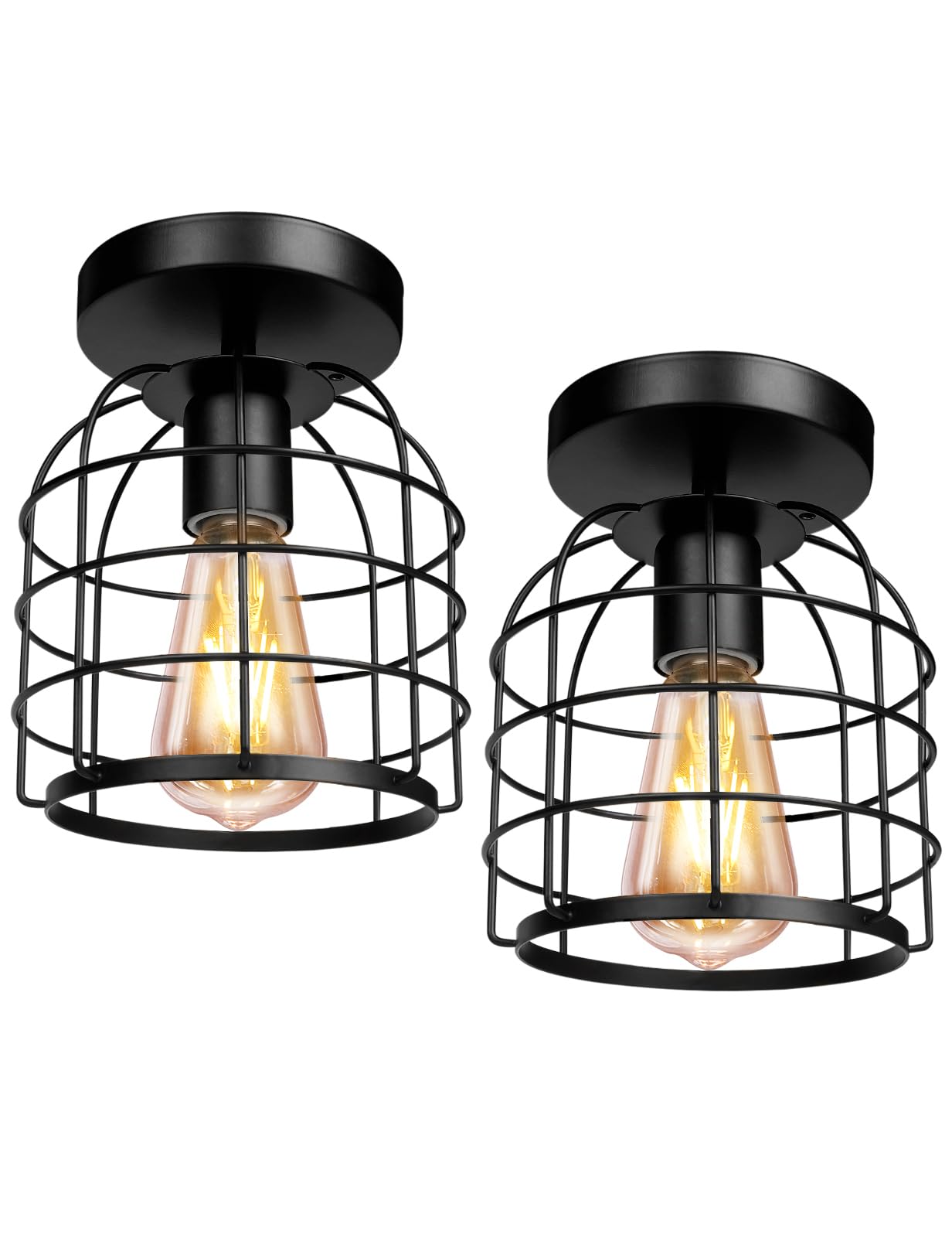 Industrial Semi Flush Mount Ceiling Light Fixture Black Farmhouse Lighting for Hallway Kitchen Dining Room Bedroom Modern Indoor